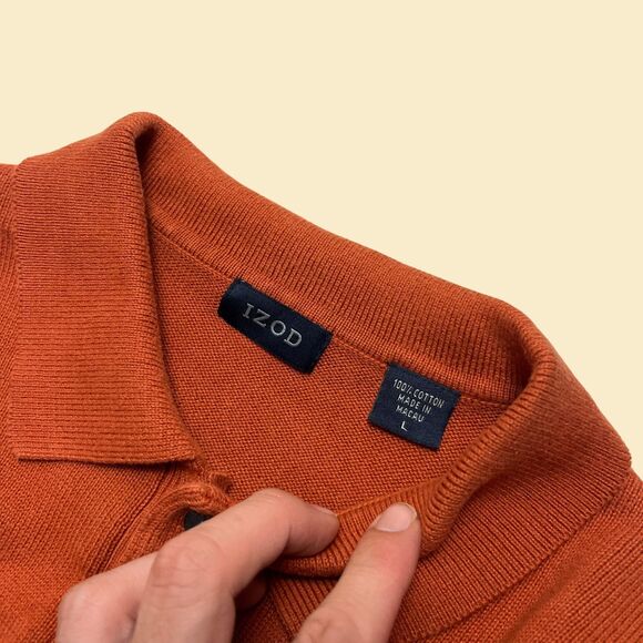 Burnt orange 90s/Y2K polo shirt by Izod, long sleeve vintage mens cotton polo - Picture 4 of 7